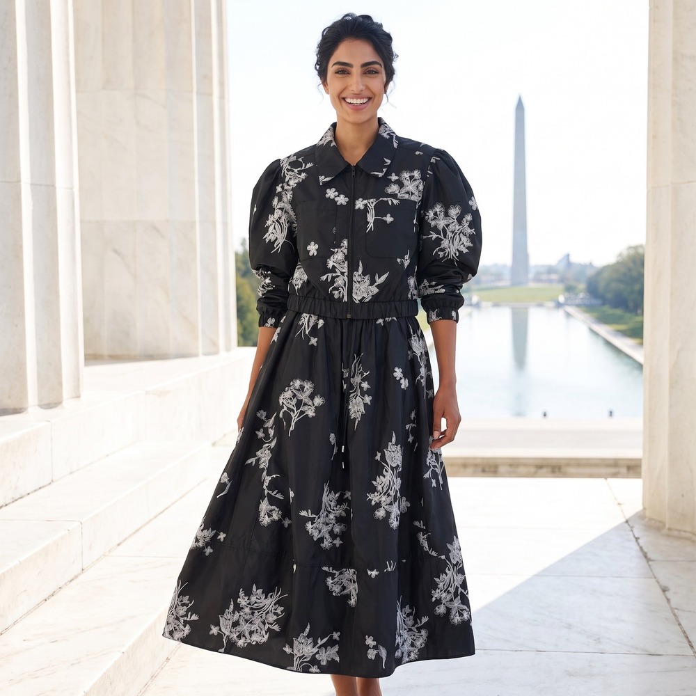 Cinq a Sept Wildflower Whimsy 2 Piece Set Womens S Black Ivory NWT Embroidered